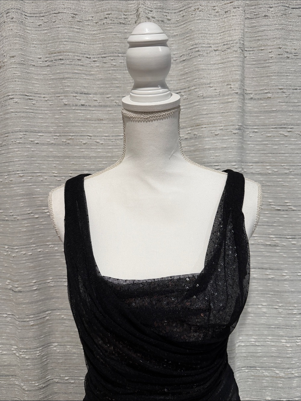 Express Black Sequin Ruched Midi Dress - Picture 5 of 7